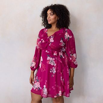 Plus Size LC Lauren Conrad Balloon Sleeve Wrap Mini Dress