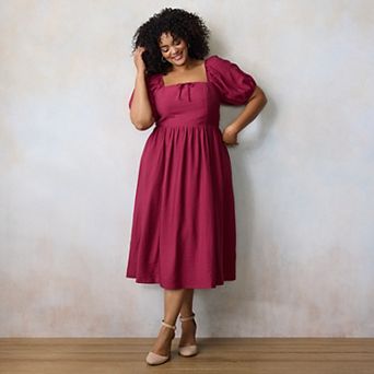Plus Size LC Lauren Conrad Puffed Sleeve A-Line Midi Dress