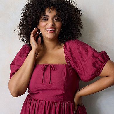 Plus Size LC Lauren Conrad Puffed Sleeve A-Line Midi Dress