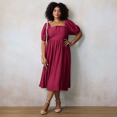 Plus Size LC Lauren Conrad Puffed Sleeve A-Line Midi Dress