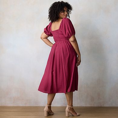 Plus Size LC Lauren Conrad Puffed Sleeve A-Line Midi Dress