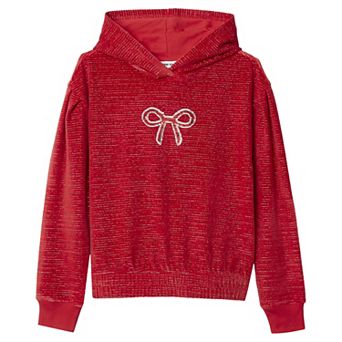 Girls 2-16 Lands' End Velour Bow Design Hoodie Sweatshirt