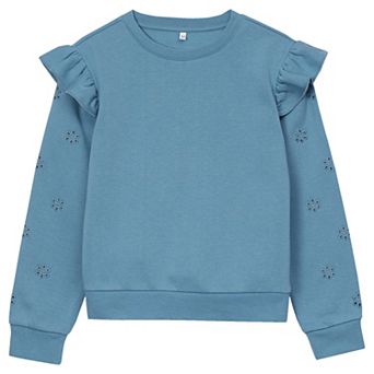 Girls 2-16 Lands' End Long Sleeve Cozy Fleece Ruffle Eyelet Sweatshirt