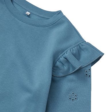 Girls 2-16 Lands' End Long Sleeve Cozy Fleece Ruffle Eyelet Sweatshirt