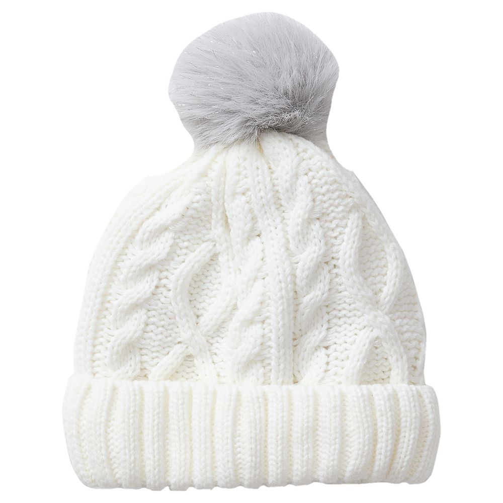 Girls Lands' End Fleece Lined Faux Fur Pom Hat