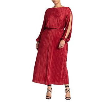 ELOQUII Women's Plus Size Plisse Open Sleeve Dress