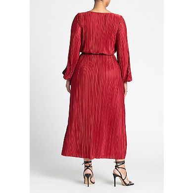 ELOQUII Women's Plus Size Plisse Open Sleeve Dress