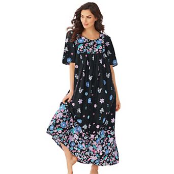 Dreams & Co. Plus Size V-Neck Short Sleeve Maxi T-Shirt Lounger