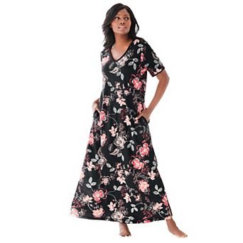Dreams & Co. Plus Size V-Neck Short Sleeve Maxi Lounger