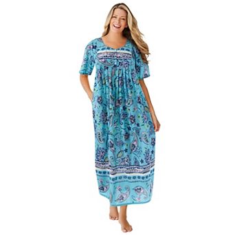 Dreams & Co. Plus Size V-Neck Short Sleeve Maxi Lounger