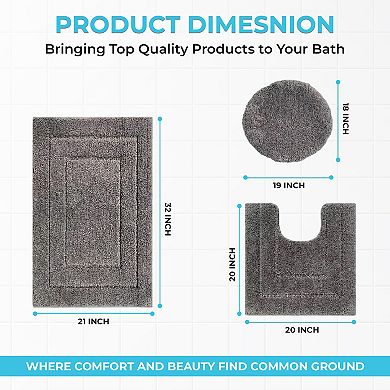 Clearwater Collection 3-Piece Bathroom Rug Set Bath Mat, Contour Rug & Lid Cover
