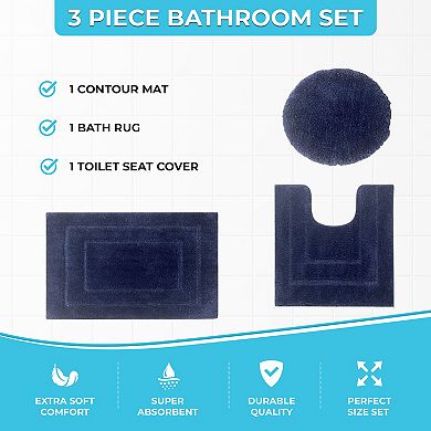Clearwater Collection 3-Piece Bathroom Rug Set Bath Mat, Contour Rug & Lid Cover