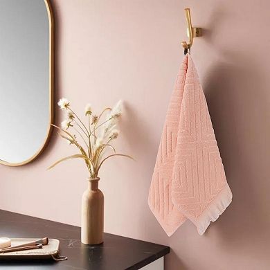 Cotton Hand Towels for Bathroom Set of 2, Geometric Patterns Soft and Absorbent Hand Towels 13"x29"