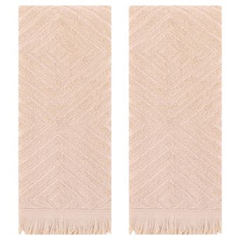 Cotton Hand Towels for Bathroom Set of 2, Geometric Patterns Soft and Absorbent Hand Towels 13"x29"