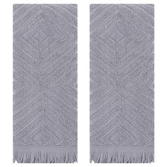 Cotton Hand Towels for Bathroom Set of 2, Geometric Patterns Soft and Absorbent Hand Towels 13"x29"