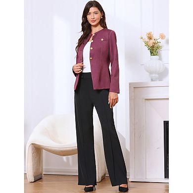 Elegant Work Blazer for Women's Collarless Button Down Long Sleeve Peplum Jackets