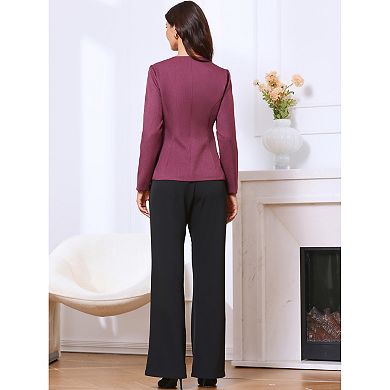 Elegant Work Blazer for Women's Collarless Button Down Long Sleeve Peplum Jackets