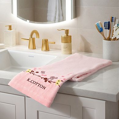 Floral Embroidered Bathroom Hand Towels, Pure Cotton Soft Absorbent Towel 13x29 Inch 2 Pack