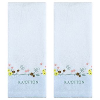 Floral Embroidered Bathroom Hand Towels, Pure Cotton Soft Absorbent Towel 13x29 Inch 2 Pack