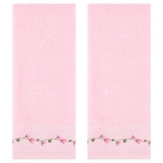 Floral Embroidered Hand Towels for Bathroom, 13x29 Inch Soft Absorbent Towel 2 Pack