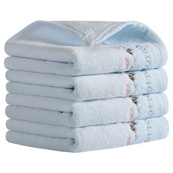 Floral Embroidered Bathroom Hand Towels, Pure Cotton Soft Absorbent Towel 13x29 Inch 4 Pack