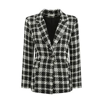 Women's Plaid Tweed Blazers Notched Lapel Business Casual One Button Suit Jackets