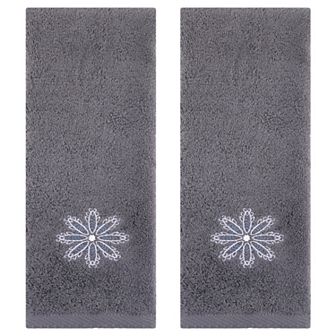 Embroidered Floral Pattern Decorative Hand Towels Set of 2 Cotton Absorbent Soft Hand Towel 13"x30"
