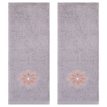 Embroidered Floral Pattern Decorative Hand Towels Set of 2 Cotton Absorbent Soft Hand Towel 13"x30"