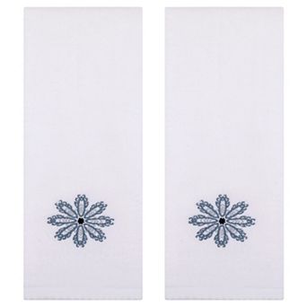Embroidered Floral Pattern Decorative Hand Towels Set of 2 Cotton Absorbent Soft Hand Towel 13"x30"