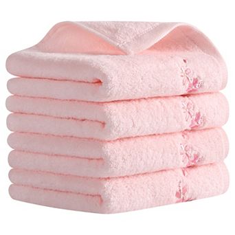 Floral Embroidered Cotton Hand Towels, 13x29 Inch Soft Absorbent Hand Towel Set 4 Pack