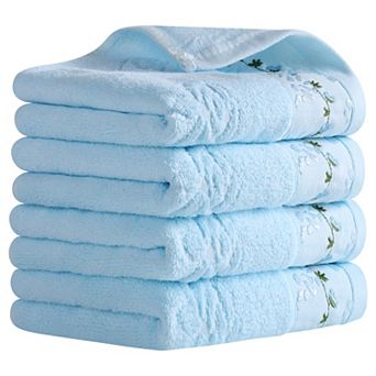 Floral Embroidered Hand Towels for Bathroom, 13x29 Inch Soft Absorbent Towel 4 Pack