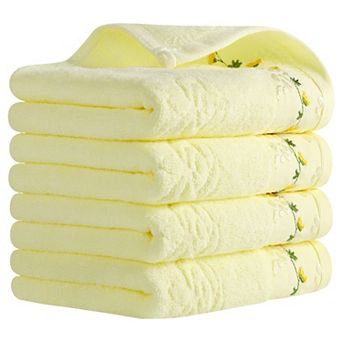 Floral Embroidered Hand Towels for Bathroom, 13x29 Inch Soft Absorbent Towel 4 Pack