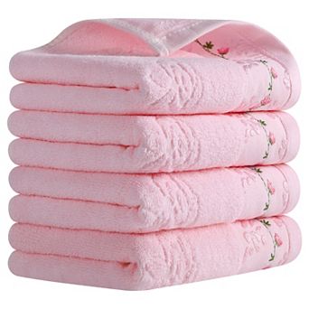 Floral Embroidered Hand Towels for Bathroom, 13x29 Inch Soft Absorbent Towel 4 Pack