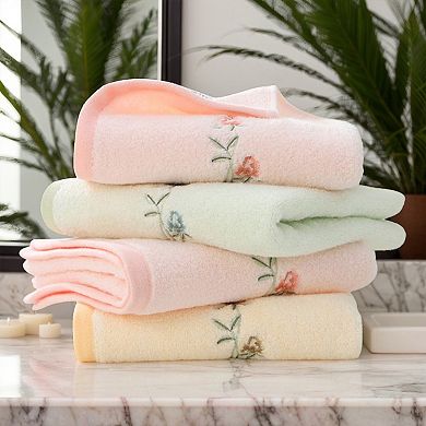 Cotton Hand Towels, Floral Embroidered Soft Absorbent Hand Towel Set 15x30 Inch 2 Pack