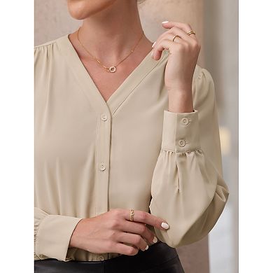 Women's Button Down Bodysuit Long Sleeve V Neck Classic Business Work Shirt Top
