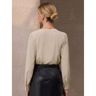 Women's Button Down Bodysuit Long Sleeve V Neck Classic Business Work Shirt Top