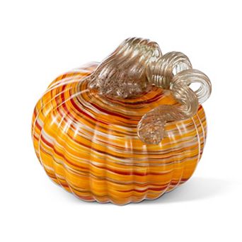 Glitzhome 6" D Fall Round Glass Pumpkin, Hand Blown Crystal Pumpkin Table Accent For Fall Decor