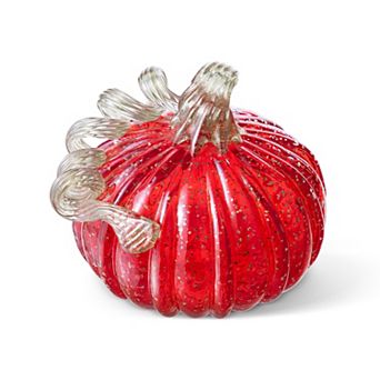 Glitzhome 6" D Fall Round Glass Pumpkin, Hand Blown Crystal Pumpkin Table Accent For Fall Decor