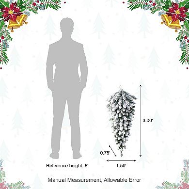 Glitzhome 3ft Pre-Lit Flocked Christmas Teardrop, with 50 Warm White LED Lights and Timer