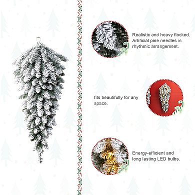 Glitzhome 3ft Pre-Lit Flocked Christmas Teardrop, with 50 Warm White LED Lights and Timer