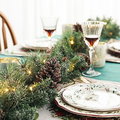 Glitzhome Set of 2 Christmas Garlands, 9ft Pre-Lit Glittered Pine Cone Greenery Garlands