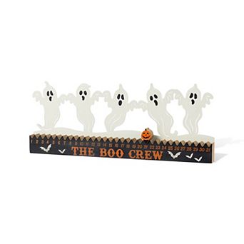 Glitzhome 18"L Ghost Silhouette Countdown Table Sign, Halloween Wooden & Metal Tabletop Decor
