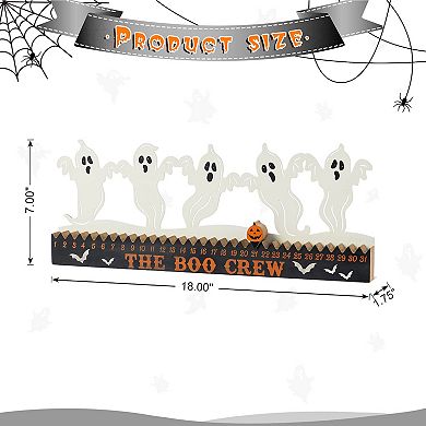 Glitzhome 18"L Ghost Silhouette Countdown Table Sign, Halloween Wooden & Metal Tabletop Decor