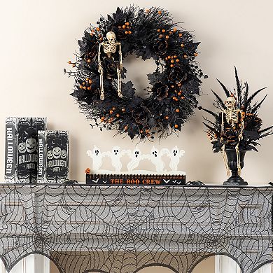Glitzhome 18"L Ghost Silhouette Countdown Table Sign, Halloween Wooden & Metal Tabletop Decor
