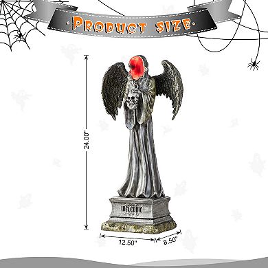 Glitzhome 24"H Grim Reaper Resin Porch Decor, Lighted Halloween Decoration with Timer