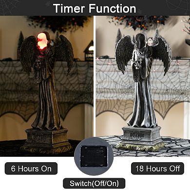 Glitzhome 24"H Grim Reaper Resin Porch Decor, Lighted Halloween Decoration with Timer