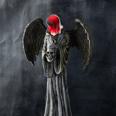 Glitzhome 24"H Grim Reaper Resin Porch Decor, Lighted Halloween Decoration with Timer