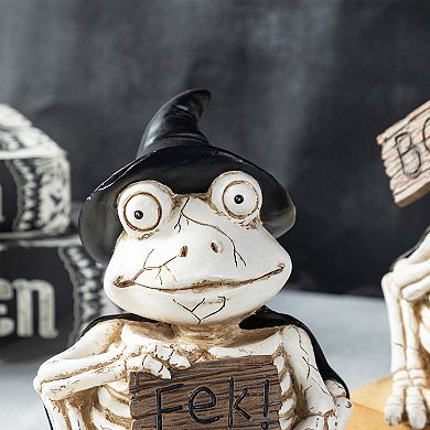 Glitzhome Set of 27''H Resin Skeleton Frogs Table Decor, Halloween Tabletop Decor