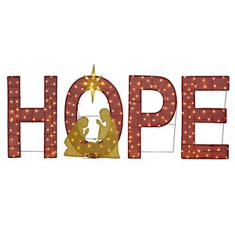 Glitzhome Set of 4 Lighted Christmas Porch Decor, 2D Fabric Nativity HOPE Outdoor Decor