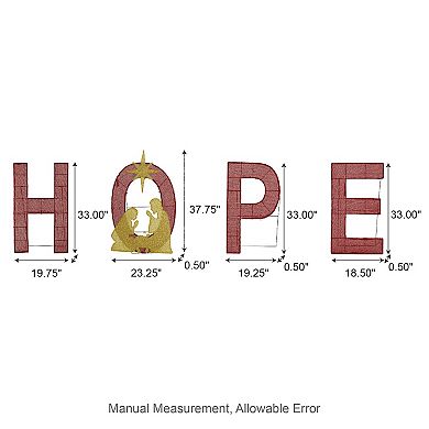 Glitzhome Set of 4 Lighted Christmas Porch Decor, 2D Fabric Nativity HOPE Outdoor Decor